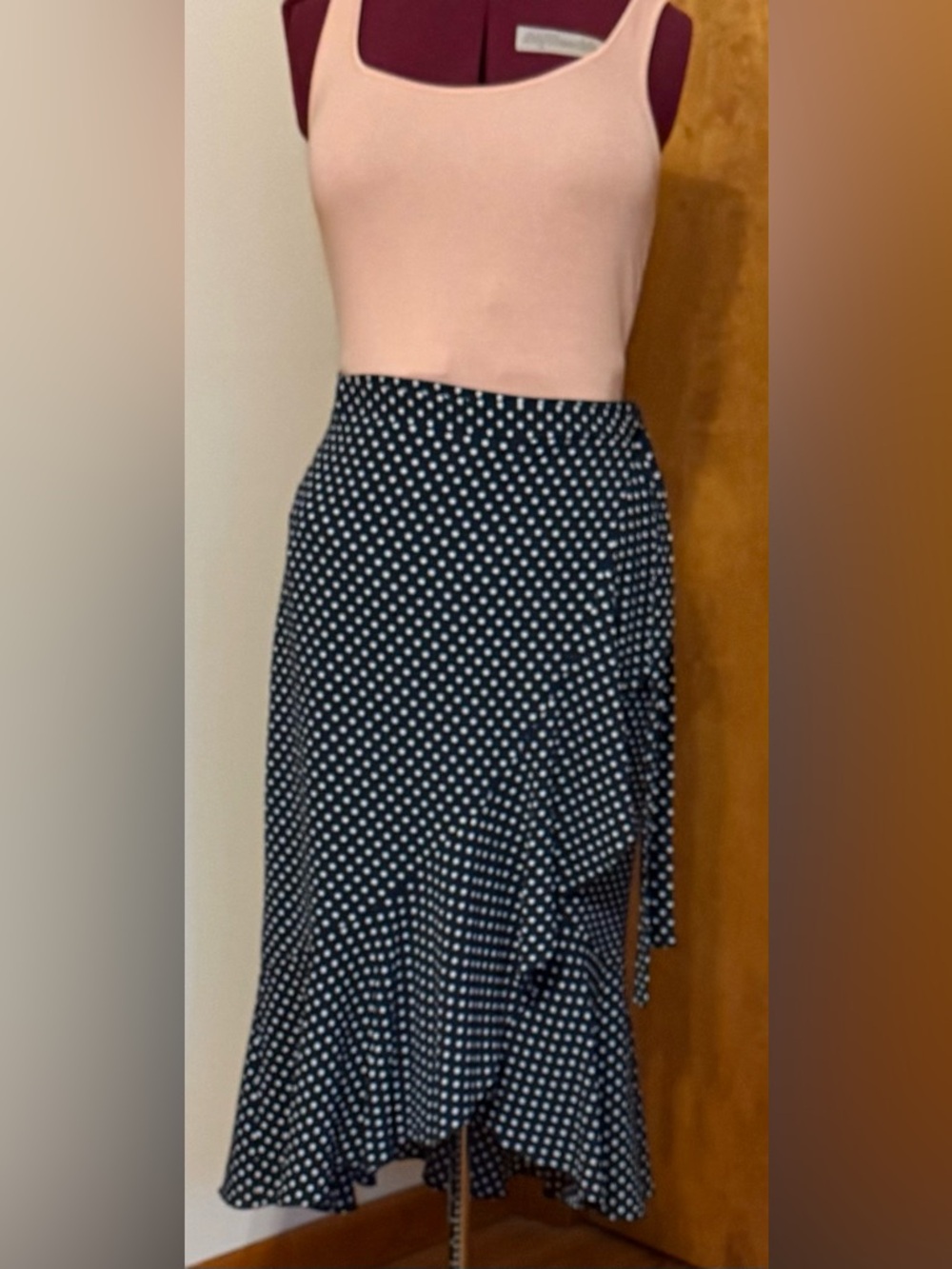 Polka Dot Wrap Midi Skirt - Navy & White
